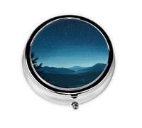 Round mini Pill Box WZYWHJ Mountain Starry Sky Prints Small and Portable with partitions for Medicine Storage for Travel and Daily use