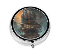 Round mini Pill Box WZYWHJ Nano-Mech Hive Prints Small and Portable with partitions for Medicine Storage for Travel and Daily use