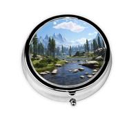 Round mini Pill Box WZYWHJ National Park Pattern Small and Portable with partitions for Medicine Storage for Travel and Daily use