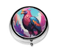 Round mini Pill Box WZYWHJ Neon Feather Condor Prints Small and Portable with partitions for Medicine Storage for Travel and Daily use
