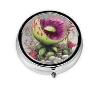 Round mini Pill Box WZYWHJ Neon Venus Flytrap Prints Small and Portable with partitions for Medicine Storage for Travel and Daily use
