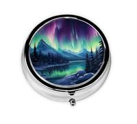 Round mini Pill Box WZYWHJ Northern Lights Painting Prints Small and Portable with partitions for Medicine Storage for Travel and Daily use