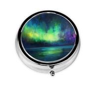 Round mini Pill Box WZYWHJ Northern Lights Picture Small and Portable with partitions for Medicine Storage for Travel and Daily use