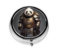Round mini Pill Box WZYWHJ Panda in Armor Printing Small and Portable with partitions for Medicine Storage for Travel and Daily use