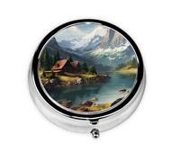 Round mini Pill Box WZYWHJ Pastoral Forest Picture Small and Portable with partitions for Medicine Storage for Travel and Daily use