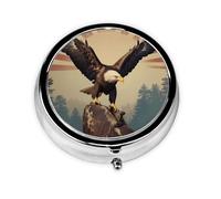 Round mini Pill Box WZYWHJ Patriotic Eagle Printing Small and Portable with partitions for Medicine Storage for Travel and Daily use