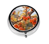 Round mini Pill Box WZYWHJ Persimmon Printing Small and Portable with partitions for Medicine Storage for Travel and Daily use