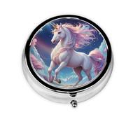 Round mini Pill Box WZYWHJ Pink Unicorn Prints Small and Portable with partitions for Medicine Storage for Travel and Daily use