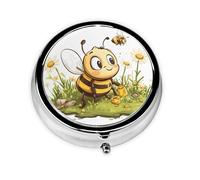 Round mini Pill Box WZYWHJ Playful bee Picture Small and Portable with partitions for Medicine Storage for Travel and Daily use
