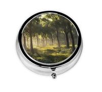 Round mini Pill Box WZYWHJ Primeval Forest Picture Small and Portable with partitions for Medicine Storage for Travel and Daily use