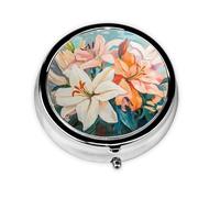 Round mini Pill Box WZYWHJ Pure Lily Picture Small and Portable with partitions for Medicine Storage for Travel and Daily use