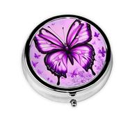 Round mini Pill Box WZYWHJ Purple Butterfly Pattern Small and Portable with partitions for Medicine Storage for Travel and Daily use