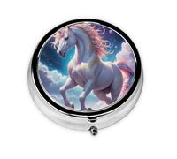 Round mini Pill Box WZYWHJ Quantum Unicorn Pattern Small and Portable with partitions for Medicine Storage for Travel and Daily use