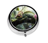 Round mini Pill Box WZYWHJ Quiet Chameleon Picture Small and Portable with partitions for Medicine Storage for Travel and Daily use
