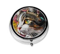 Round mini Pill Box WZYWHJ Real Graffiti cat Pattern Small and Portable with partitions for Medicine Storage for Travel and Daily use