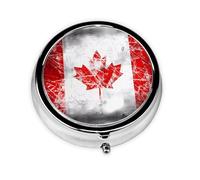 Round mini Pill Box WZYWHJ Retro Canada Flag Pattern Small and Portable with partitions for Medicine Storage for Travel and Daily use