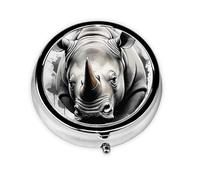 Round mini Pill Box WZYWHJ Rhino Ink Splash Pattern Small and Portable with partitions for Medicine Storage for Travel and Daily use