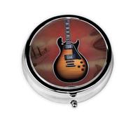 Round mini Pill Box WZYWHJ Rock Guitar Pattern Small and Portable with partitions for Medicine Storage for Travel and Daily use