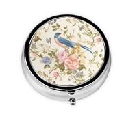 Round mini Pill Box WZYWHJ Romantic Fancy Floral Birds Butterfly Prints Small and Portable with partitions for Medicine Storage for Travel and Daily use