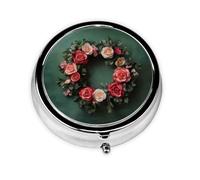 Round mini Pill Box WZYWHJ Romantic Rose Wreath Picture Small and Portable with partitions for Medicine Storage for Travel and Daily use
