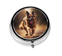 Round mini Pill Box WZYWHJ Running German Shepherd Dog Prints Small and Portable with partitions for Medicine Storage for Travel and Daily use