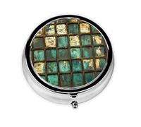 Round mini Pill Box WZYWHJ Rusty Grid Picture Small and Portable with partitions for Medicine Storage for Travel and Daily use