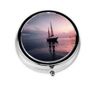 Round mini Pill Box WZYWHJ Sailboat at Sunset Pattern Small and Portable with partitions for Medicine Storage for Travel and Daily use