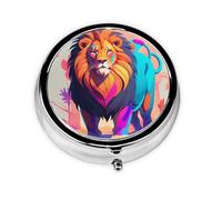 Round mini Pill Box WZYWHJ Savannah Lion Pattern Small and Portable with partitions for Medicine Storage for Travel and Daily use