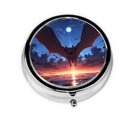 Round mini Pill Box WZYWHJ Scary bat Pattern Small and Portable with partitions for Medicine Storage for Travel and Daily use