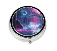 Round mini Pill Box WZYWHJ Sci-fi Space Picture Small and Portable with partitions for Medicine Storage for Travel and Daily use