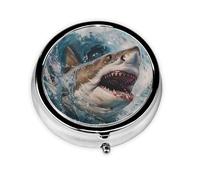 Round mini Pill Box WZYWHJ Shark in The Waves Printing Small and Portable with partitions for Medicine Storage for Travel and Daily use