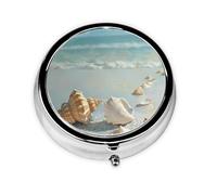 Round mini Pill Box WZYWHJ Shells on The Beach Printing Small and Portable with partitions for Medicine Storage for Travel and Daily use