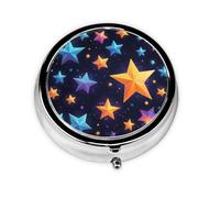 Round mini Pill Box WZYWHJ Shining Stars in The Night Sky Printing Small and Portable with partitions for Medicine Storage for Travel and Daily use
