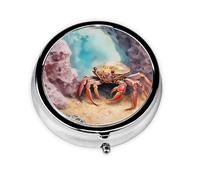Round mini Pill Box WZYWHJ Small Crab Under The Rocks Printing Small and Portable with partitions for Medicine Storage for Travel and Daily use