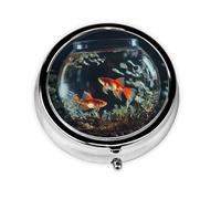 Round mini Pill Box WZYWHJ Small Fish in The Fish Tank Printing Small and Portable with partitions for Medicine Storage for Travel and Daily use