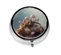 Round mini Pill Box WZYWHJ Small Mushrooms on The Soil Printing Small and Portable with partitions for Medicine Storage for Travel and Daily use