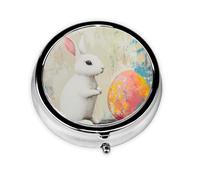 Round mini Pill Box WZYWHJ Small Rabbit Eggs Under Graffiti Wall Printing Small and Portable with partitions for Medicine Storage for Travel and Daily use