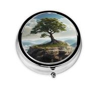 Round mini Pill Box WZYWHJ Small Tree on The Mountain Printing Small and Portable with partitions for Medicine Storage for Travel and Daily use