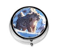 Round mini Pill Box WZYWHJ Snow Leopard Pattern Small and Portable with partitions for Medicine Storage for Travel and Daily use