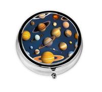 Round mini Pill Box WZYWHJ Solar System Planets Prints Small and Portable with partitions for Medicine Storage for Travel and Daily use