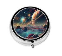 Round mini Pill Box WZYWHJ Stars and Planets Printing Small and Portable with partitions for Medicine Storage for Travel and Daily use