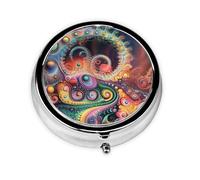 Round mini Pill Box WZYWHJ Strange Objects Picture Small and Portable with partitions for Medicine Storage for Travel and Daily use