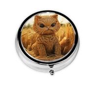 Round mini Pill Box WZYWHJ Straw Kitten Printing Small and Portable with partitions for Medicine Storage for Travel and Daily use