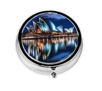 Round mini Pill Box WZYWHJ Sydney Opera House Printing Small and Portable with partitions for Medicine Storage for Travel and Daily use