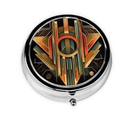 Round mini Pill Box WZYWHJ Symmetrical Art Deco Font Pattern Small and Portable with partitions for Medicine Storage for Travel and Daily use