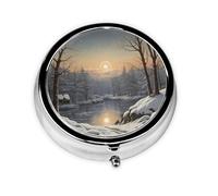 Round mini Pill Box WZYWHJ The Bitter Cold Winter Printing Small and Portable with partitions for Medicine Storage for Travel and Daily use