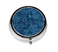 Round mini Pill Box WZYWHJ The Blue Binary Printing Small and Portable with partitions for Medicine Storage for Travel and Daily use