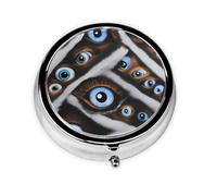 Round mini Pill Box WZYWHJ The Evil Eye Looked Pattern Small and Portable with partitions for Medicine Storage for Travel and Daily use