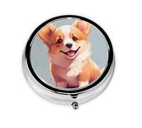 Round mini Pill Box WZYWHJ The Glittering Little Corgi Printing Small and Portable with partitions for Medicine Storage for Travel and Daily use