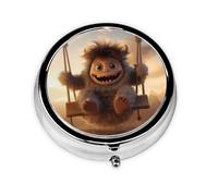 Round mini Pill Box WZYWHJ The Little Monster on The Swing Printing Small and Portable with partitions for Medicine Storage for Travel and Daily use